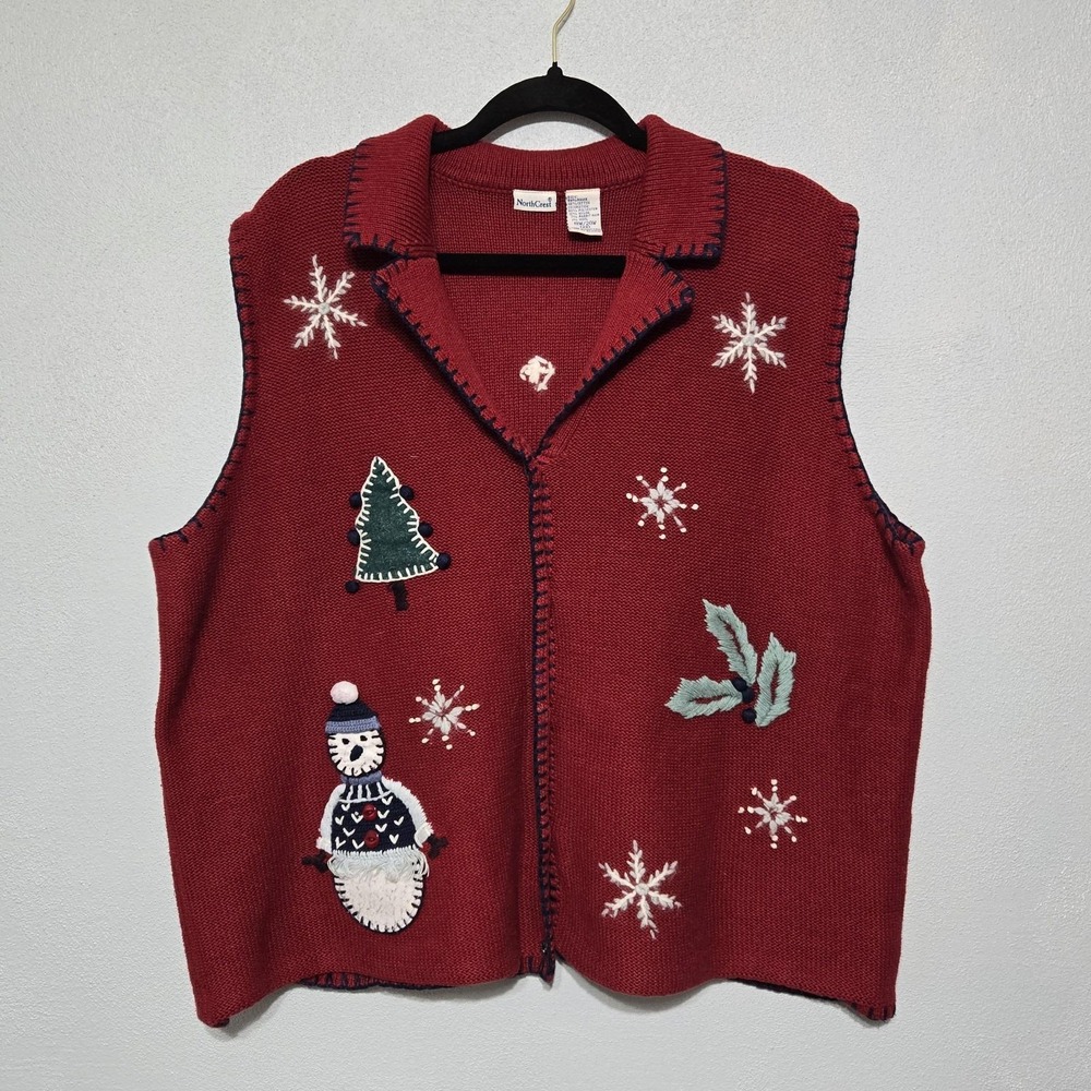 Ugly Christmas Sweater Vest Red Snowman Fringe Northcrest 2xl